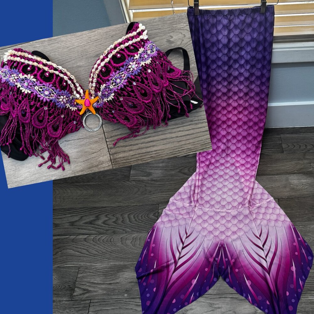 Gypsy Mermaid Cosplay Costume Top and Mermaid Tail sz. Small Pink Purple